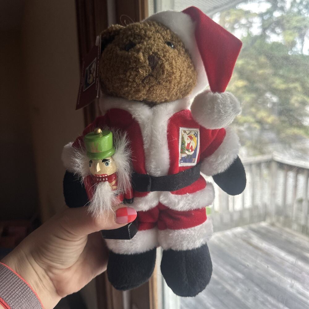 USPS Plush Santa Claus Bear w/Nutcracker Ornament, 37 Cent Stamp Patch, 2005
